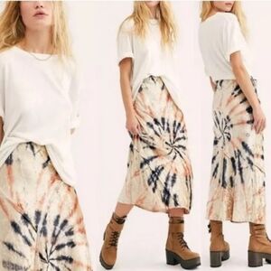 Free People Tie-Dye Midi Skirt - Blue and Cream